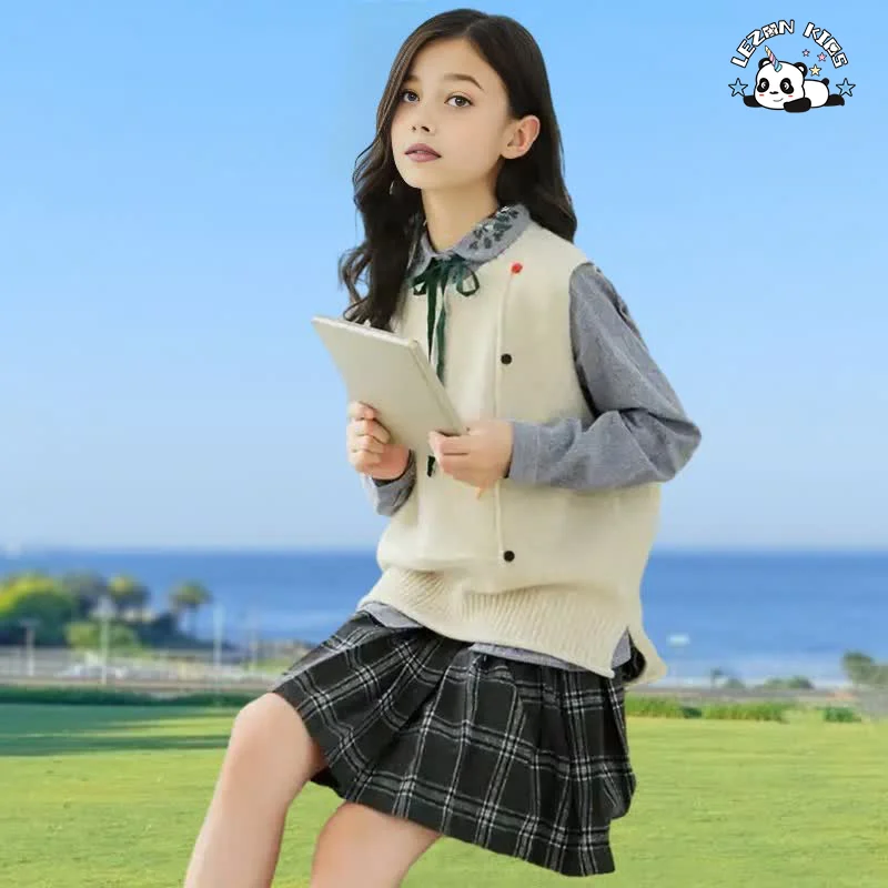 LEZONKIDS - Conjunto de Roupas Esportivas de Estilo Universitário Novo para Meninas de 6 a 14 Anos para Primavera e Outono